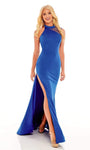 Natural Waistline Mermaid Sleeveless Halter Back Zipper Cutout Mesh Slit Beaded Dress with a Brush/Sweep Train