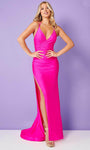 Sexy V-neck Natural Waistline Floor Length Halter Spaghetti Strap Sheath Ruched Open-Back Back Zipper Slit Beaded Sheath Dress/Evening Dress/Prom Dress with a Brush/Sweep Train