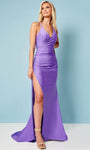 Sexy V-neck Open-Back Ruched Slit Back Zipper Beaded Floor Length Natural Waistline Halter Sheath Spaghetti Strap Sheath Dress/Evening Dress/Prom Dress with a Brush/Sweep Train