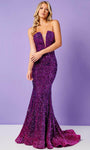 V-neck Strapless Open-Back Back Zipper Sequined Mesh Fitted Plunging Neck Natural Waistline Mermaid Velvet Prom Dress with a Brush/Sweep Train