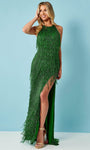 Sexy Tulle Sheath Halter Natural Waistline Open-Back Beaded Slit Fitted Sheath Dress/Prom Dress with a Brush/Sweep Train