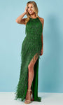 Sexy Sheath Natural Waistline Tulle Halter Beaded Open-Back Fitted Slit Sheath Dress/Prom Dress with a Brush/Sweep Train