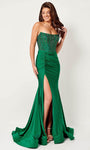 Sexy Strapless Scoop Neck Mermaid Corset Natural Waistline Beaded Slit Sequined Prom Dress with a Brush/Sweep Train