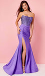 Sexy Strapless Mermaid Beaded Slit Sequined Corset Natural Waistline Scoop Neck Prom Dress with a Brush/Sweep Train