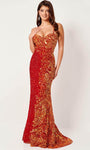 Sweetheart Spaghetti Strap Natural Waistline Lace-Up Slit Sequined Beaded Tulle Sheath Sheath Dress/Prom Dress with a Brush/Sweep Train