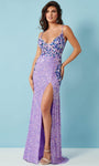 Sexy V-neck Plunging Neck Fall Sheath Sheer Lace-Up Slit Sequined Beaded Natural Waistline Floor Length Spaghetti Strap Sheath Dress/Prom Dress with a Brush/Sweep Train