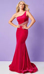 Velvet One Shoulder Sleeveless Asymmetric Cutout Beaded Back Zipper Open-Back Floor Length Natural Princess Seams Waistline Mermaid Prom Dress with a Brush/Sweep Train