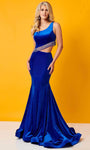 Velvet Floor Length Natural Princess Seams Waistline One Shoulder Sleeveless Mermaid Asymmetric Cutout Open-Back Back Zipper Beaded Prom Dress with a Brush/Sweep Train