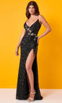 Sophisticated V-neck Open-Back Goddess Beaded Slit Sequined Lace-Up Tulle Spaghetti Strap Natural Waistline Sheath Sheath Dress/Prom Dress with a Brush/Sweep Train