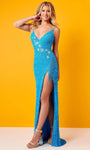 Sophisticated V-neck Spaghetti Strap Tulle Natural Waistline Sheath Sequined Open-Back Goddess Lace-Up Slit Beaded Sheath Dress/Prom Dress with a Brush/Sweep Train