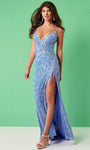 Sophisticated V-neck Sequined Lace-Up Goddess Slit Beaded Open-Back Spaghetti Strap Sheath Natural Waistline Tulle Sheath Dress/Prom Dress with a Brush/Sweep Train