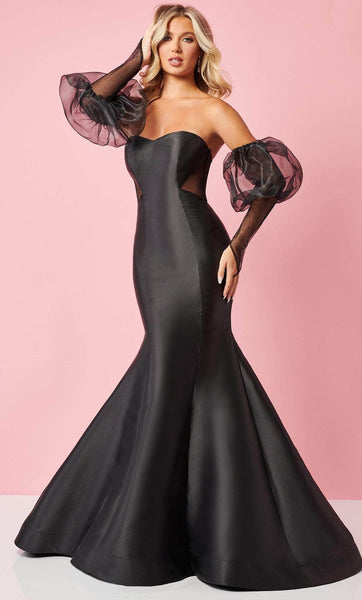 Strapless Mermaid Sweetheart Natural Waistline Back Zipper Puff Sleeves Sleeves Off the Shoulder Prom Dress with a Brush/Sweep Train