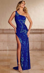 Sophisticated Natural Waistline Sheath One Shoulder Sleeveless Beaded Asymmetric Slit Sequined Open-Back Back Zipper Cutout Tulle Sheath Dress/Evening Dress with a Brush/Sweep Train