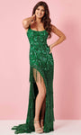 Scoop Neck Sleeveless Sheath Natural Waistline Sequined Lace-Up Slit Fitted Beaded Embroidered Tulle Sheath Dress/Prom Dress