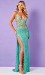V-neck Spaghetti Strap Slit Beaded Sequined Lace-Up Natural Waistline Sheath Tulle Sheath Dress/Prom Dress with a Brush/Sweep Train