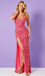 Sexy Sophisticated Lace-Up Slit Fitted Sequined Beaded Open-Back Natural Waistline Two-Toned Print Sheath Scoop Neck Spaghetti Strap Tulle Sheath Dress/Prom Dress with a Brush/Sweep Train