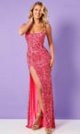 Sexy Sophisticated Natural Waistline Two-Toned Print Sheath Scoop Neck Tulle Spaghetti Strap Fitted Sequined Beaded Slit Lace-Up Open-Back Sheath Dress/Prom Dress with a Brush/Sweep Train