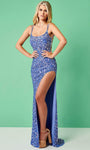 Sequined Slit Beaded Open-Back Back Zipper Scoop Neck Natural Waistline Sleeveless Spaghetti Strap Sheath Tulle Sheath Dress/Evening Dress