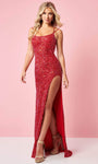 Sleeveless Spaghetti Strap Sheath Open-Back Back Zipper Beaded Sequined Slit Natural Waistline Scoop Neck Tulle Sheath Dress/Evening Dress