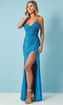 V-neck Sleeveless Beaded Slit Sequined Lace-Up Fitted Tulle Natural Waistline Sheath Floor Length Sheath Dress/Evening Dress/Party Dress with a Brush/Sweep Train