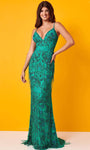 V-neck Empire Waistline Self Tie Slit Lace-Up Open-Back Fitted Beaded Sheath Sleeveless Spaghetti Strap Floor Length Tulle Sheath Dress/Prom Dress with a Brush/Sweep Train