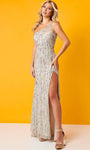 Sheath One Shoulder Sequined Asymmetric Illusion Slit Beaded Tulle Natural Waistline Sheath Dress/Prom Dress with a Brush/Sweep Train With Pearls