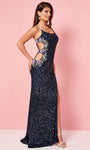 Sexy Floral Print Tulle Sleeveless Back Zipper Sequined Slit Beaded Cutout Natural Waistline Sheath Scoop Neck Sheath Dress/Evening Dress with a Brush/Sweep Train