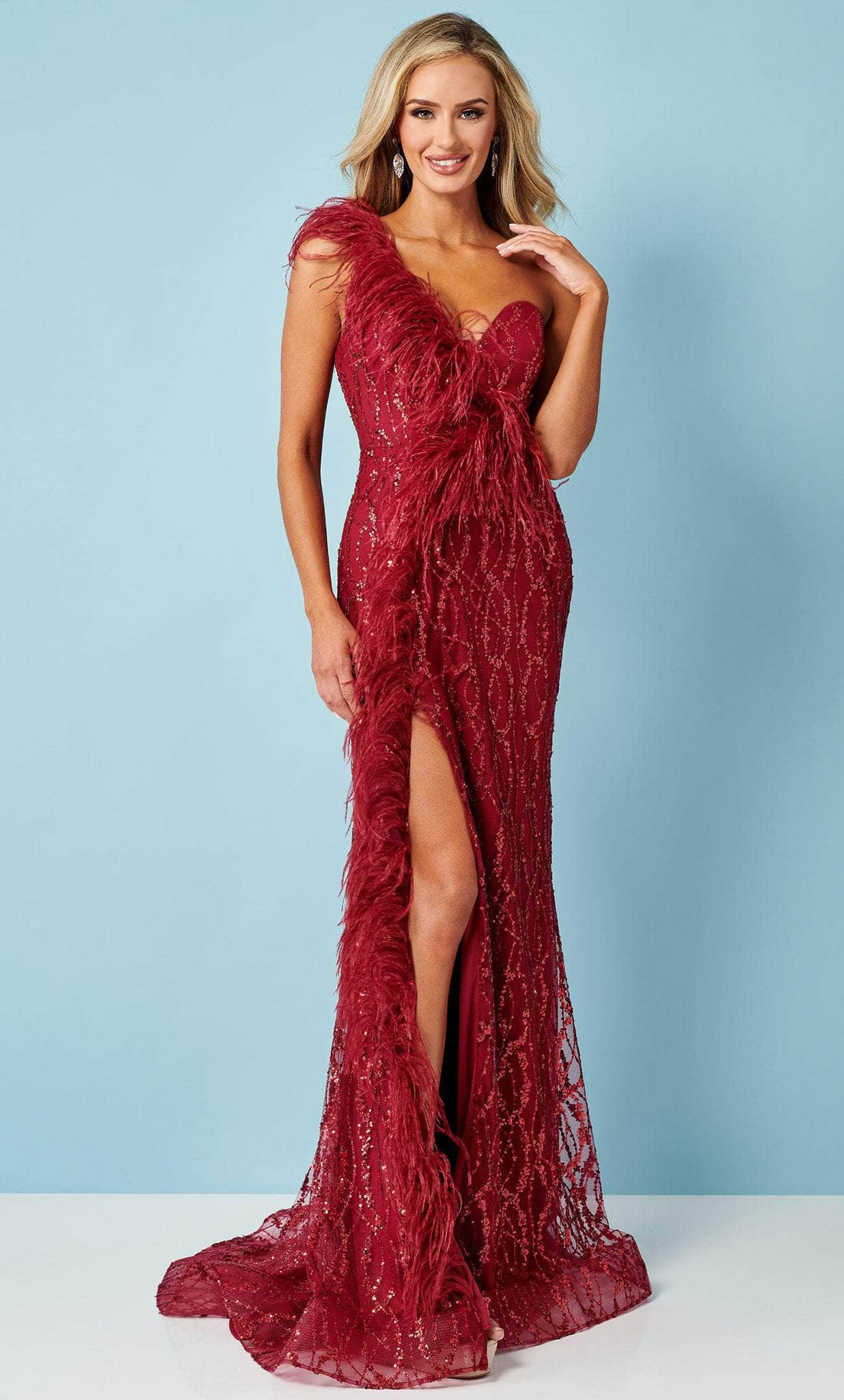 Rachel Allan 70402 - One-Shoulder Feathered Prom Gown
