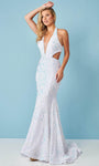 V-neck Floor Length Sleeveless Tube Mermaid Natural Waistline Velvet Halter Plunging Neck Sheer Cutout Open-Back Sequined Beaded Dress with a Brush/Sweep Train