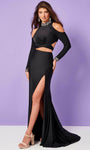 Back Zipper Beaded Slit High-Neck Cold Shoulder Long Sleeves Sheath Natural Waistline Sheath Dress/Evening Dress with a Brush/Sweep Train