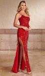 Sexy Sophisticated Tulle Beaded Slit Asymmetric Open-Back Sequined Lace-Up Natural Waistline Spaghetti Strap Striped Print Sheath Sheath Dress/Prom Dress with a Brush/Sweep Train