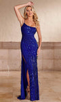 Sexy Sophisticated Spaghetti Strap Natural Waistline Sheath Striped Print Open-Back Asymmetric Slit Sequined Lace-Up Beaded Tulle Sheath Dress/Prom Dress with a Brush/Sweep Train