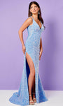 V-neck Empire Waistline Floor Length Plunging Neck Velvet Sleeveless Sheath Beaded V Back Open-Back Glittering Slit Fitted Sequined Sheer Back Zipper Sheath Dress/Prom Dress with a Brush/Sweep Train