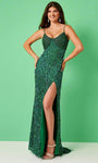 V-neck Natural Waistline Sheath Tulle Sleeveless Beaded Glittering Slit Sequined Lace-Up Sheath Dress/Prom Dress with a Brush/Sweep Train
