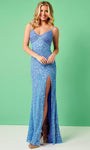 V-neck Sheath Tulle Sleeveless Natural Waistline Slit Sequined Beaded Lace-Up Glittering Sheath Dress/Prom Dress with a Brush/Sweep Train