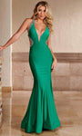 Sophisticated V-neck Natural Waistline Sleeveless Floor Length Fit-and-Flare Mermaid Back Zipper Fitted Sheer Beaded Open-Back Jersey Plunging Neck Evening Dress