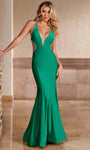 Sophisticated V-neck Natural Waistline Jersey Fit-and-Flare Mermaid Sleeveless Plunging Neck Floor Length Fitted Sheer Open-Back Beaded Back Zipper Evening Dress