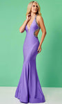 Sophisticated V-neck Jersey Fit-and-Flare Mermaid Natural Waistline Sheer Beaded Back Zipper Open-Back Fitted Sleeveless Floor Length Plunging Neck Evening Dress