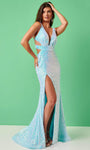 V-neck Sheath Plunging Neck Floor Length Natural Waistline Open-Back Sequined Grecian Cutout Slit Wrap Sheer Sleeveless Sheath Dress/Evening Dress with a Brush/Sweep Train