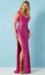 V-neck Floor Length Sleeveless Beaded Slit Fitted Lace-Up Sequined Open-Back Sheath Natural Waistline Tulle Sheath Dress/Evening Dress