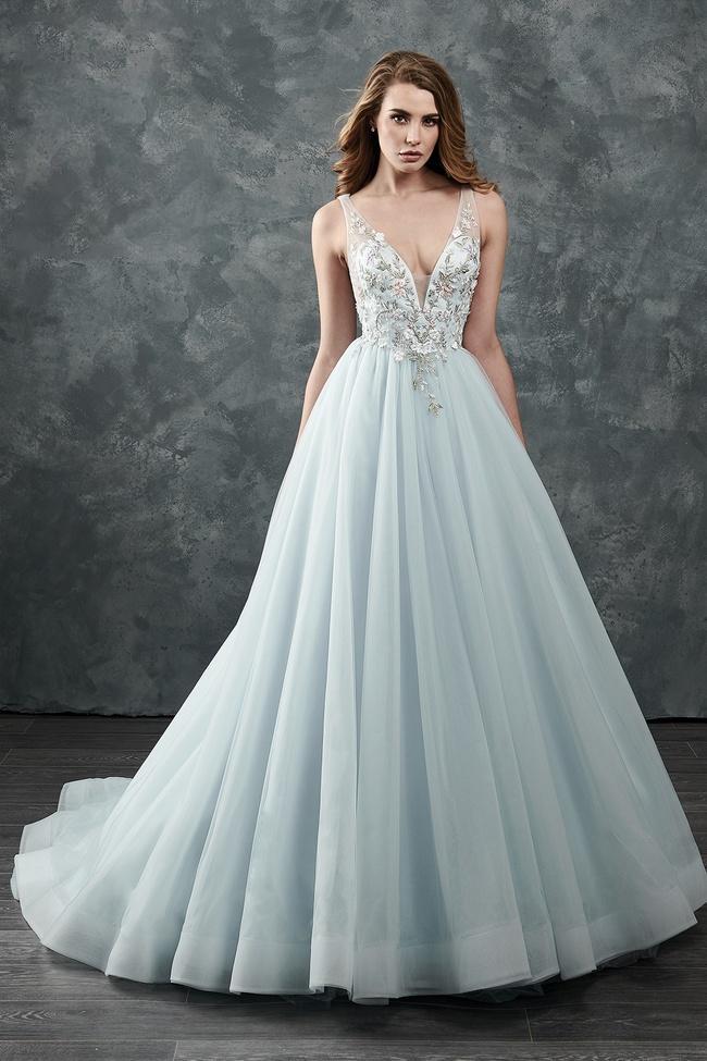 Rachel Allan Bridal - M645 Floral Applique V Neck Tulle Wedding Gown