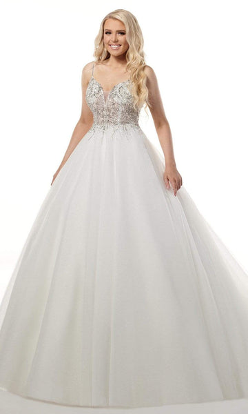 Natural Waistline Notched Collar Plunging Neck Sweetheart Sleeveless Spaghetti Strap Hidden Back Zipper Beaded Sequined Open-Back Tiered Glittering Tulle Wedding Dress with a Chapel Train