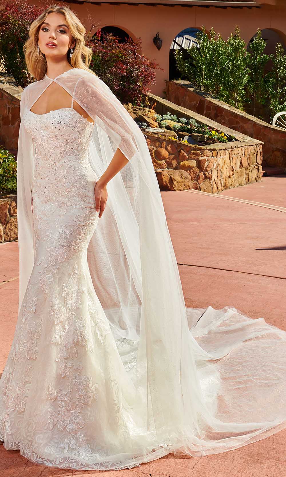 Rachel Allan M821 - Lace Mermaid Bridal Gown with Cape
