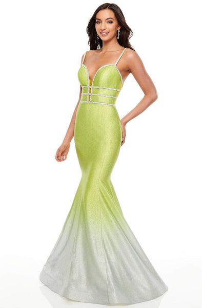 Mermaid Trim Spaghetti Strap Natural Waistline Plunging Neck Sweetheart Back Zipper Jeweled Illusion Open-Back Beaded Prom Dress with a Brush/Sweep Train With Rhinestones
