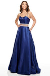 A-line Floor Length Satin Sweetheart Sleeveless Spaghetti Strap Natural Waistline Lace-Up Pocketed Beaded Prom Dress with a Brush/Sweep Train