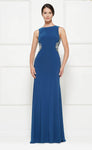 Sleeveless Sheath Natural Waistline Floor Length Jeweled Fitted Jersey Bateau Neck Cowl Neck Sheath Dress with a Brush/Sweep Train