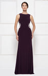 Jersey Sheath Jeweled Fitted Bateau Neck Cowl Neck Natural Waistline Floor Length Sleeveless Sheath Dress with a Brush/Sweep Train