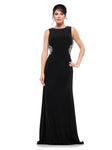 Bateau Neck Cowl Neck Natural Waistline Jeweled Fitted Sleeveless Floor Length Sheath Jersey Sheath Dress with a Brush/Sweep Train