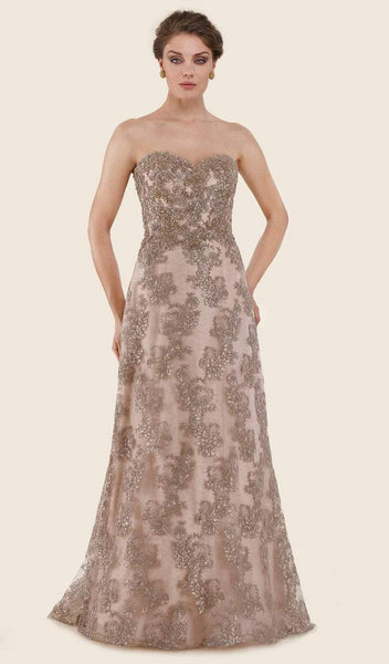 Sophisticated A-line Strapless Sweetheart Back Zipper Fitted Floor Length Natural Waistline Lace Dress with a Brush/Sweep Train