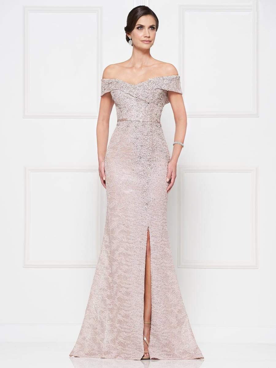 Rina Di Montella - RD2655 Lace Off-Shoulder Trumpet Dress With Slit
